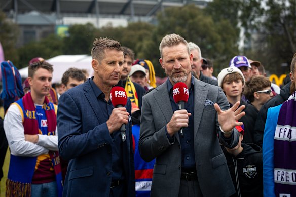 Fans gather for Fox Footy live cross.