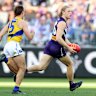 Hayden Young of the Dockers in action during the round 20 AFL match between Fremantle Dockers and West Coast Eagles