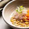 Snapper ceviche with leche de tigre.