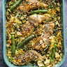 Spring chicken bake with zaatar garlic butter and baby zucchini.