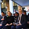 Prime Minister Anthony Albanese and Opposition Leader Sussan Ley attend the 80th Victory in the Pacific Day commemoration at Martin Place in Sydney.