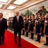 Prime Minister Anthony Albanese with the Premier of the Republic of China Li Qiang during a welcome ceremony at the Great Hall of the People in Beijing, China on July 15, 2025.