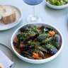 Australian mussels in an ’nduja spiked tomato and fermented chilli butter at The Basin Dining Room.