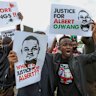Demonstrators react to the death in custody of Kenyan blogger Albert Ojwang.