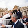 Pope Francis tours St. Peter’s Square in his popemobile after bestowing the Urbi et Orbi (Latin for to the city and to the world) blessing at the end of the Easter mass presided over by Cardinal Angelo Comastri in St. Peter’s Square at the Vatican.