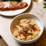 Whiting parma (top left) and campanelle pasta carbonara with house-cured kingfish collar (centre).