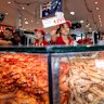 Prawns for sale during the Christmas rush at the Sydney Fish Market in Pyrmont.