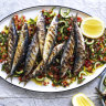 Neil Perry’s barbecued sardines with spicy mint and cucumber salsa