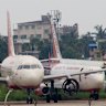 Planes parked at Kolkata Airport.