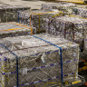 June 12: Pallets of Bubs baby formula sit ready for loading onto a cargo plane at Melbourne Airport.