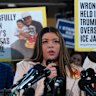 Jennifer Vasquez Sura, the wife of Kilmar Abrego Garcia, speaks to the media during a press conference.
