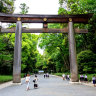 The torii gate entrance to Meiji Jingu.
