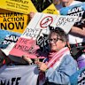 Protesters lined the steps of parliament on Friday morning after Cook’s comments.