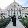 Bishop Evmenios of Chora in front of the Holy Monastery of Axion Estin in Northcote.