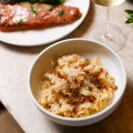 Whiting parma (top left) and campanelle pasta carbonara with house-cured kingfish collar (centre).