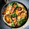Creamy one-pan chicken with lemon and crispy prosciutto.