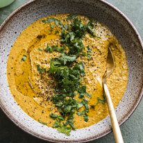 Budget-friendly and comforting carrot and lentil soup.