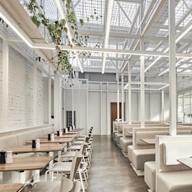 Inside the sleek space.