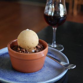 Chocolate pudding with salted caramel ice-cream.