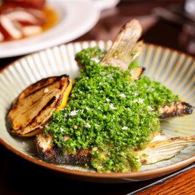 Fire-roasted fish collar with lemongrass and green chilli jam.