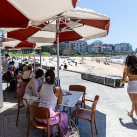 Outdoor seating overlooks Cronulla Beach