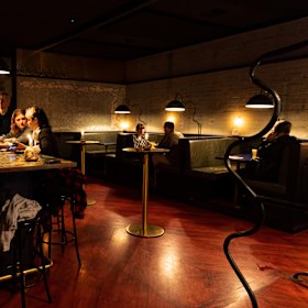 Inside the moody Newtown bar.