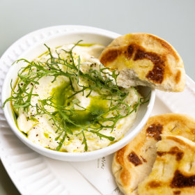 Whipped taramasalata with pita bread. 