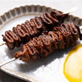 Ox tongue anticuchos.