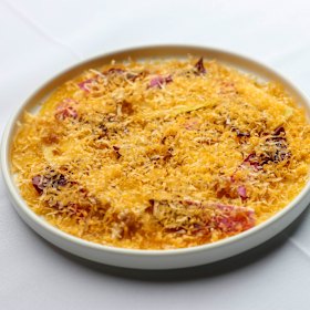 Beetroot showered in mimolette cheese.