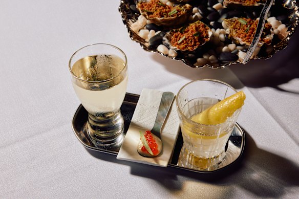 Oysters rockefella and cocktails.