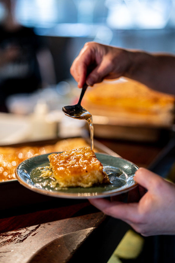 Galaktoboureko with orange syrup.