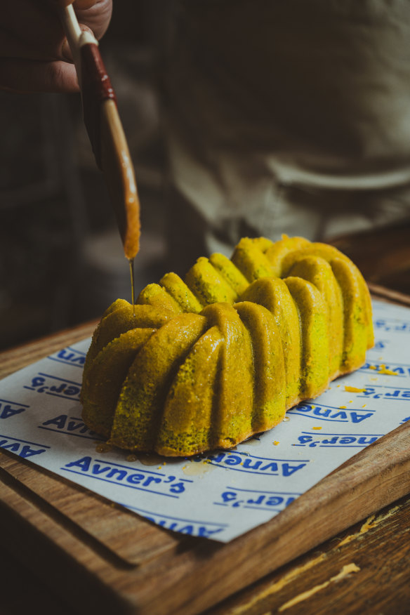 Pistachio syrup cake.