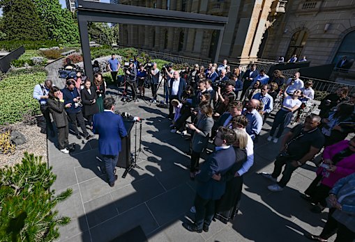 The media conference for Andrews’ announcement was packed.