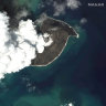 A satellite image of the Hunga Tonga Hunga Ha’apai volcano in Tonga on Dec. 24, 2021.