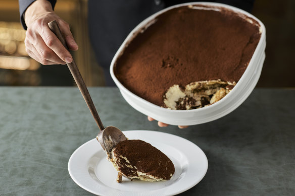 a’Mare’s tiramisu is served tableside.