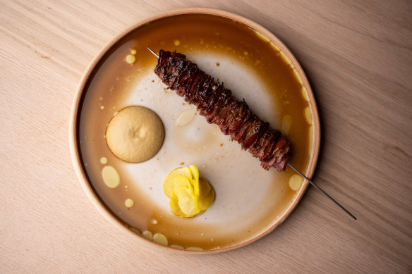 Bessie’s grilled wagyu rib-cap skewer.