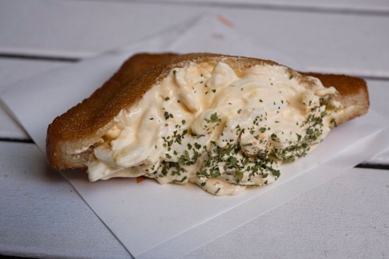 Egg salad fried sandwich.