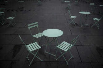 Outdoor seating in Martin Place empty in mid-January. 