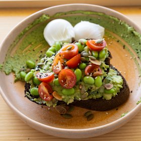 Smashed avo with extra eggs from All Things Equal