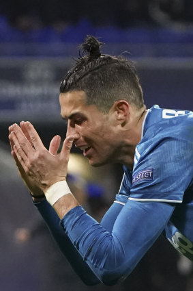 Juventus' Cristiano Ronaldo reacts after not being awarded a penalty against Lyon.