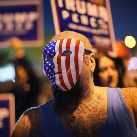 A Trump supporter outside the Clark County Election Department in Nevada.