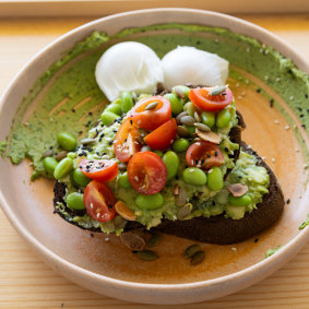 Smashed avo with extra eggs from All Things Equal