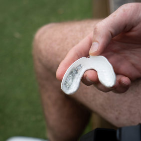 A close-up of a smart mouthguard that will be used in Super Rugby.