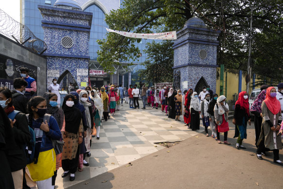 The hijab ban is the latest example of the polarising identity politics as many states in India go to the polls. Here, girls in Kolkata protests in support of students in Karnataka banned from wearing the hijab in class. 