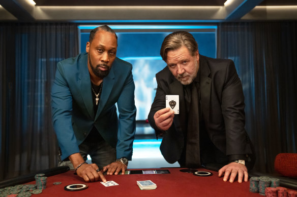 RZA with Russell Crowe, who plays a billionaire with a health crisis, in Poker Face.