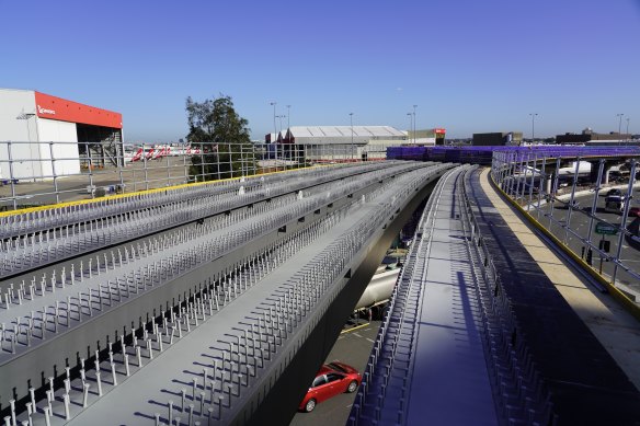 The flyover is under construction near Sydney Airport’s domestic terminal.