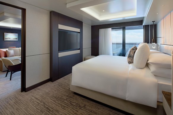 One of the deluxe hotel-style guest suites aboard Luminara.