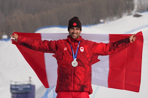 Josie Baff’s partner Eliot Grondin after he won silver in the men’s event a day earlier.