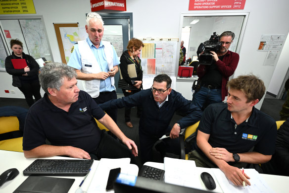 Premier Daniel Andrews at an emergency control centre in Shepparton on Tuesday.
