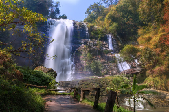 Wachirathan waterfall  waterfall in doi inthanon national park, Chiang Mai.